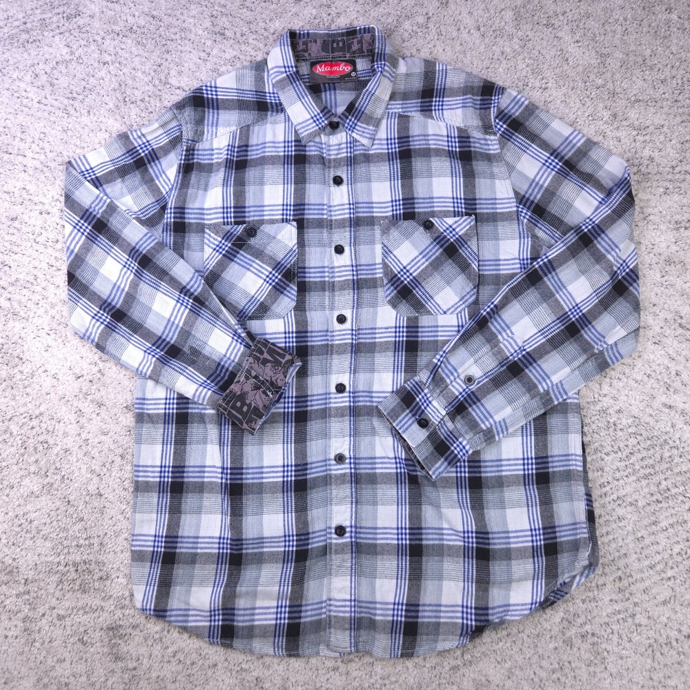 Mambo Flannel Shirt Mens Medium Flip Cuff Plaid Australia Long Sleeve Two Pocket
